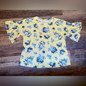 Floral Yellow Blouse with Ruffled Sleeves